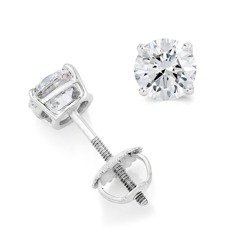 2.5 Carats GIA CERTIFIED Lab Grown Diamond Stud Post Earrings Round Brilliant White Gold 14K