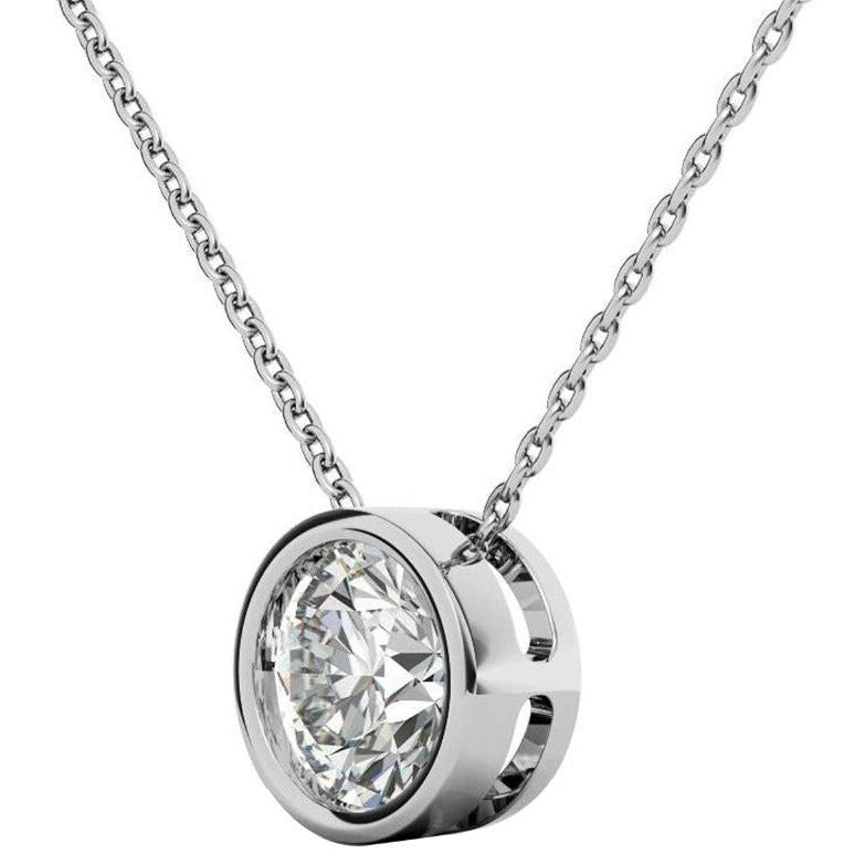 2.5 Carats Round Bezel Set Natural Diamond Necklace Pendant Gold