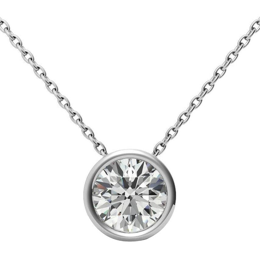2.5 Carats Round Bezel Set Natural Diamond Necklace Pendant Gold