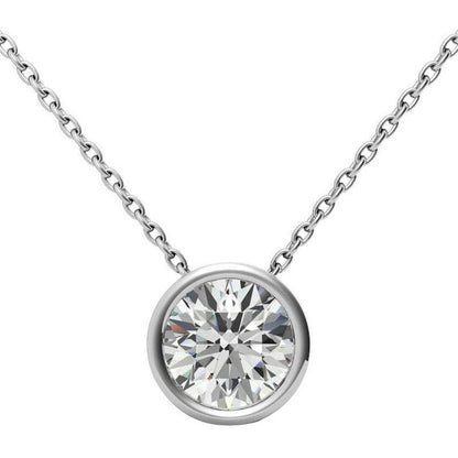 2.5 Carats Round Bezel Set Natural Diamond Necklace Pendant Gold