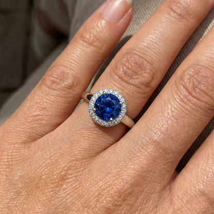 2.80 Ct Solitaire With Accents Ceylon Sapphire Natural Earth Mined Diamonds Ring WG 14K