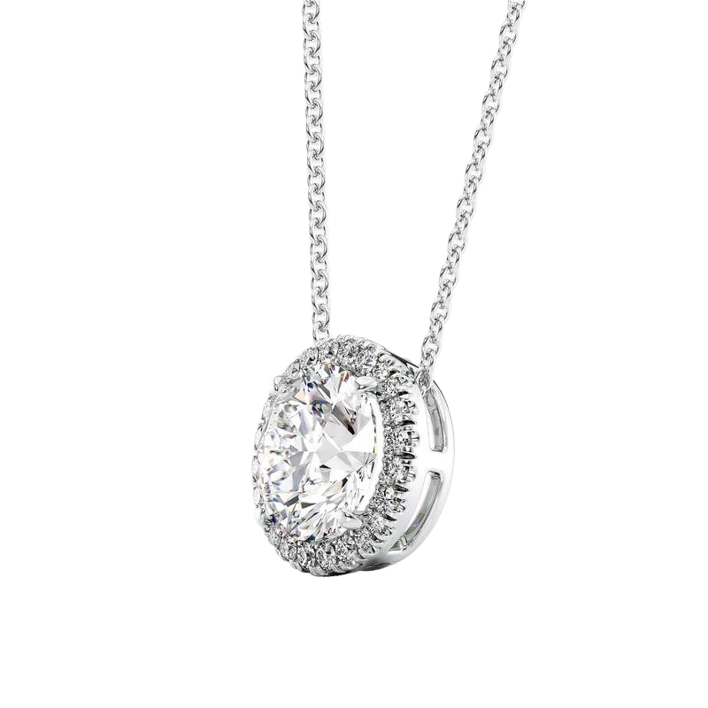 2.80 Carats Round GIA CERTIFIED Lab Grown Diamond Lady Necklace Pendant Gold White 14K