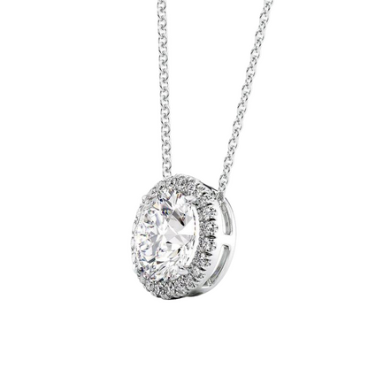 2.80 Carats Round GIA CERTIFIED Lab Grown Diamond Lady Necklace Pendant Gold White 14K