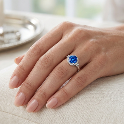 2.90 Ct Solitaire With Accents Ceylon Blue Sapphire Natural Earth Mined Diamonds Ring