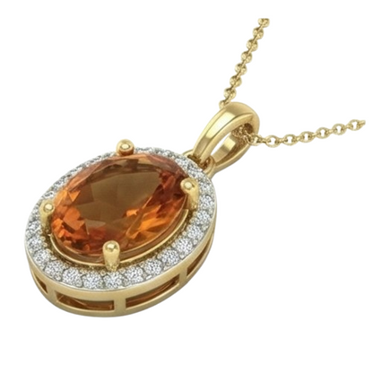 20.50 Ct Prong Set Madeira Citrine And Natural Earth Mined Diamond Pendant Yellow Gold 14K