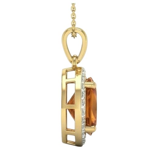 20.50 Ct Prong Set Madeira Citrine And Natural Earth Mined Diamond Pendant Yellow Gold 14K