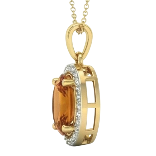 20.50 Ct Prong Set Madeira Citrine And Natural Earth Mined Diamond Pendant Yellow Gold 14K