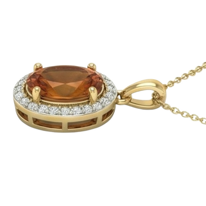 20.50 Ct Prong Set Madeira Citrine And Natural Earth Mined Diamond Pendant Yellow Gold 14K