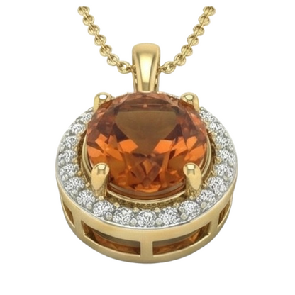 20.50 Ct Prong Set Madeira Citrine And Natural Earth Mined Diamond Pendant Yellow Gold 14K