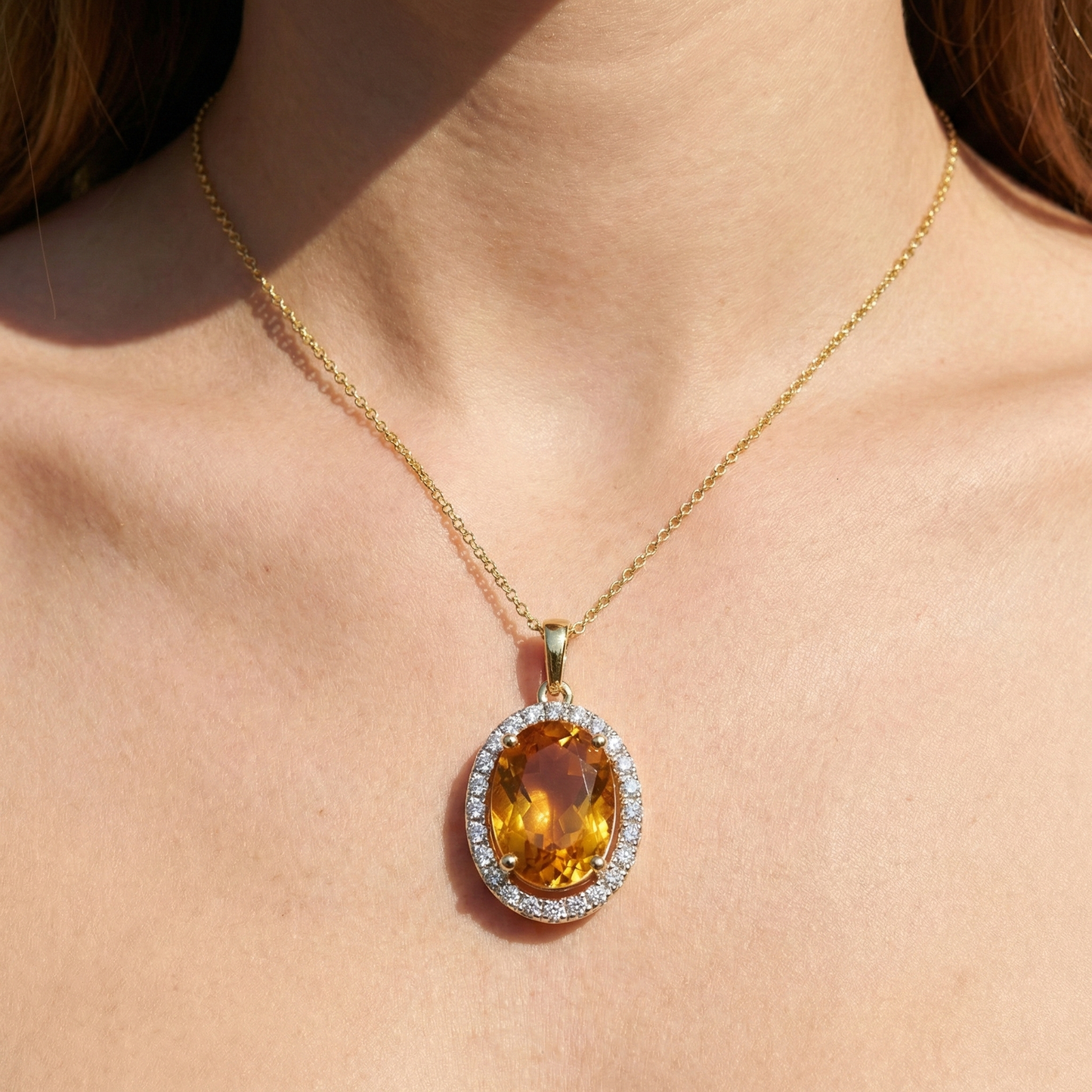 20.50 Ct Prong Set Madeira Citrine And Natural Earth Mined Diamond Pendant Yellow Gold 14K