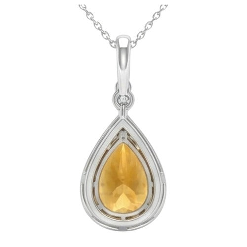 20 Ct Pear Madeira Citrine With Natural Earth Mined Diamonds Pendant & Chain White Gold