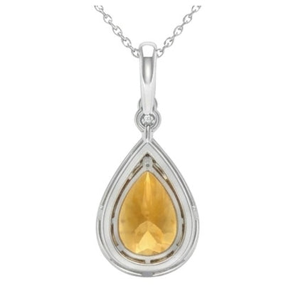 20 Ct Pear Madeira Citrine With Natural Earth Mined Diamonds Pendant & Chain White Gold