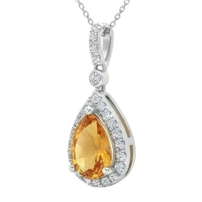 20 Ct Pear Madeira Citrine With Natural Earth Mined Diamonds Pendant & Chain White Gold