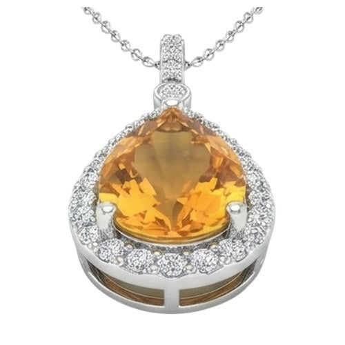 20 Ct Pear Madeira Citrine With Natural Earth Mined Diamonds Pendant & Chain White Gold