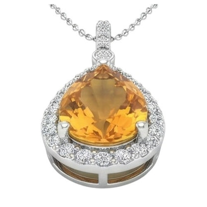 20 Ct Pear Madeira Citrine With Natural Earth Mined Diamonds Pendant & Chain White Gold
