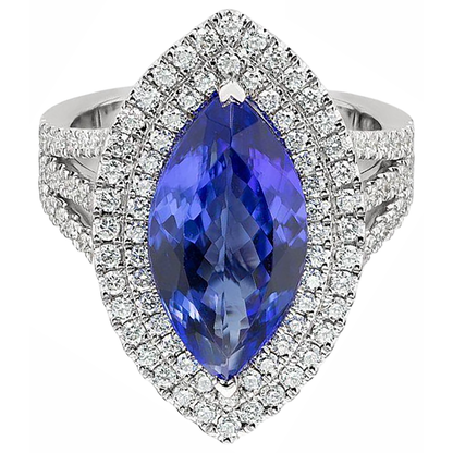 21.25 Ct Solitaire With Accent Tanzanite With Natural Earth Mined Diamonds Ring Gold 14K
