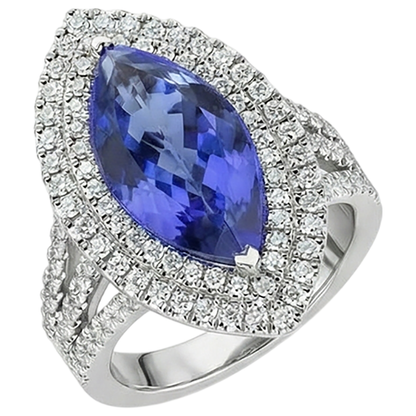 21.25 Ct Solitaire With Accent Tanzanite With Natural Earth Mined Diamonds Ring Gold 14K
