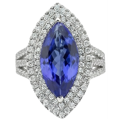 21.25 Ct Solitaire With Accent Tanzanite With Natural Earth Mined Diamonds Ring Gold 14K