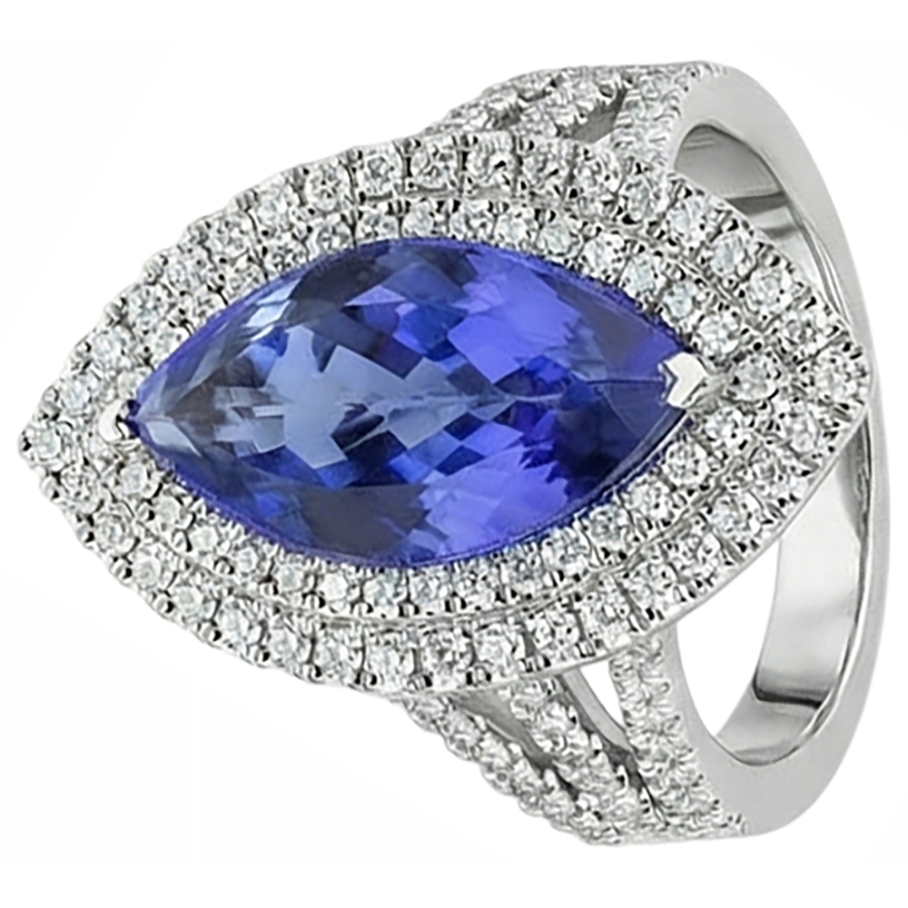 21.25 Ct Solitaire With Accent Tanzanite With Natural Earth Mined Diamonds Ring Gold 14K