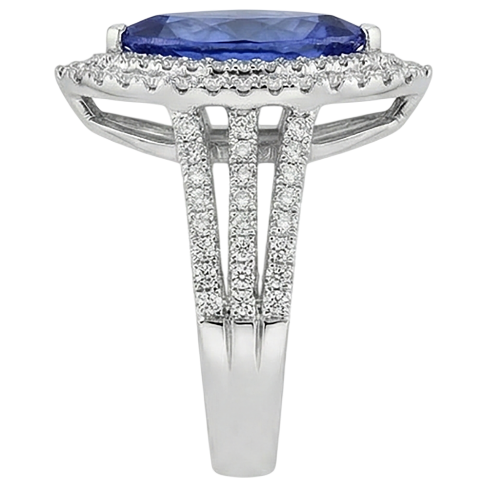 21.25 Ct Solitaire With Accent Tanzanite With Natural Earth Mined Diamonds Ring Gold 14K