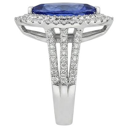 21.25 Ct Solitaire With Accent Tanzanite With Natural Earth Mined Diamonds Ring Gold 14K
