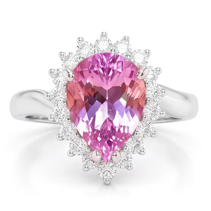 21.75 Carats Pear Kunzite With Round Natural Earth Mined Diamonds Ring White Gold 14K