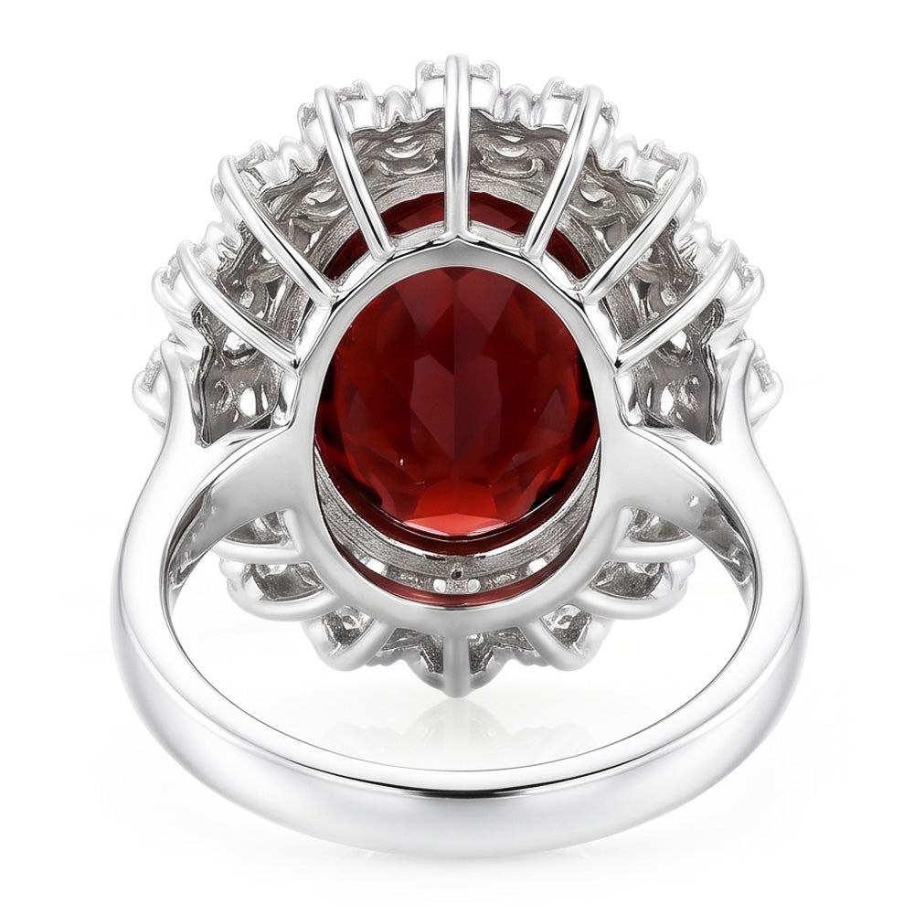 21.75 Ct Hessonite Garnet And Natural Earth Mined Diamonds Wedding Ring 14K White Gold