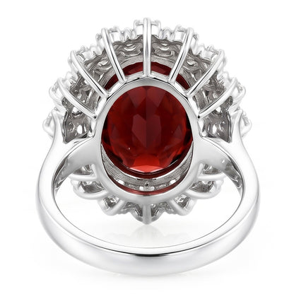 21.75 Ct Hessonite Garnet And Natural Earth Mined Diamonds Wedding Ring 14K White Gold