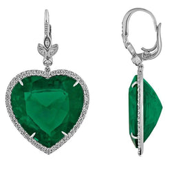 21.20 Carats Heart Green Emerald With Diamond Dangle Earring White Gold 14K