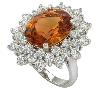 21.50 Ct Oval Cut Citrine Natural Earth Mined Diamond Wedding Ring White Gold 14K