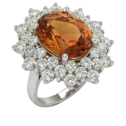 21.50 Ct Oval Cut Citrine Natural Earth Mined Diamond Wedding Ring White Gold 14K