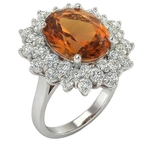 21.50 Ct Oval Cut Citrine Natural Earth Mined Diamond Wedding Ring White Gold 14K