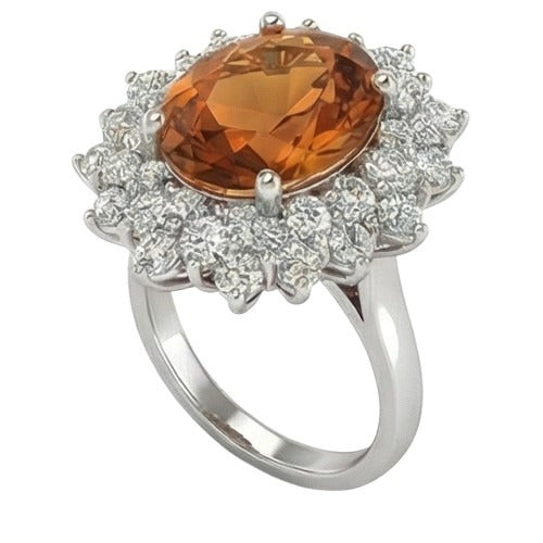 21.50 Ct Oval Cut Citrine Natural Earth Mined Diamond Wedding Ring White Gold 14K