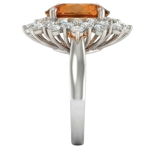 21.50 Ct Oval Cut Citrine Natural Earth Mined Diamond Wedding Ring White Gold 14K