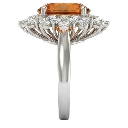 21.50 Ct Oval Cut Citrine Natural Earth Mined Diamond Wedding Ring White Gold 14K