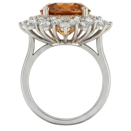 21.50 Ct Oval Cut Citrine Natural Earth Mined Diamond Wedding Ring White Gold 14K
