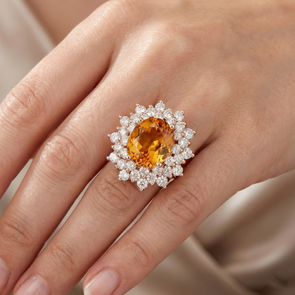 21.50 Ct Oval Cut Citrine Natural Earth Mined Diamond Wedding Ring White Gold 14K