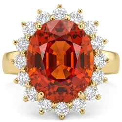 22.50 Carats Mandarin Garnet With Natural Earth Mined Diamonds Ring Yellow Gold 14K New