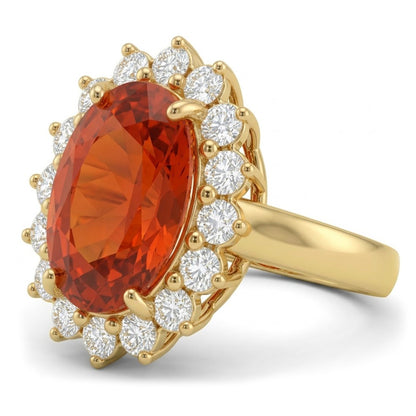 22.50 Carats Mandarin Garnet With Natural Earth Mined Diamonds Ring Yellow Gold 14K New