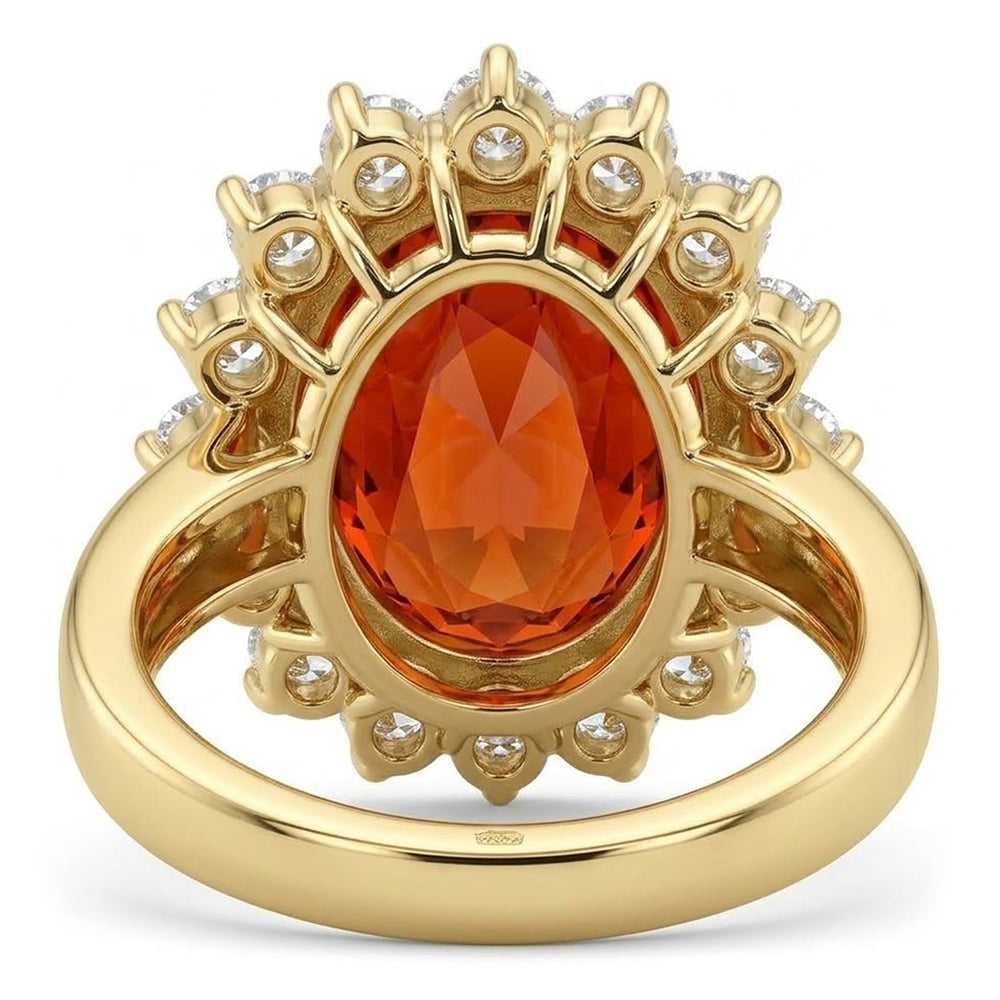 22.50 Carats Mandarin Garnet With Natural Earth Mined Diamonds Ring Yellow Gold 14K New
