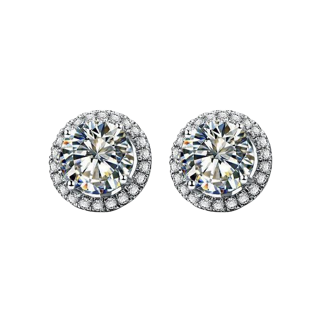 Halo Round Natural Earth Mined Diamond Stud Earrings Prong Set 2.20 Carat White Gold 14K