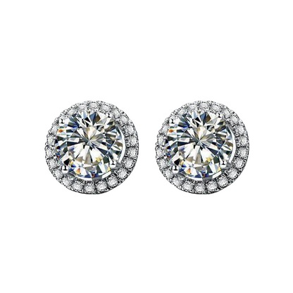 Halo Round Natural Earth Mined Diamond Stud Earrings Prong Set 2.20 Carat White Gold 14K