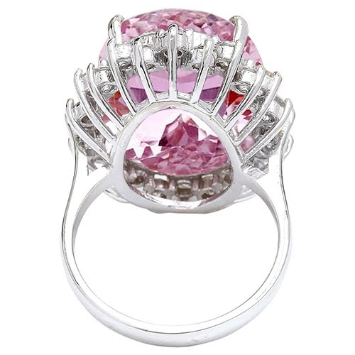 22 Ct Oval Cut Pink Kunzite And Diamond Wedding Ring White Gold 14K