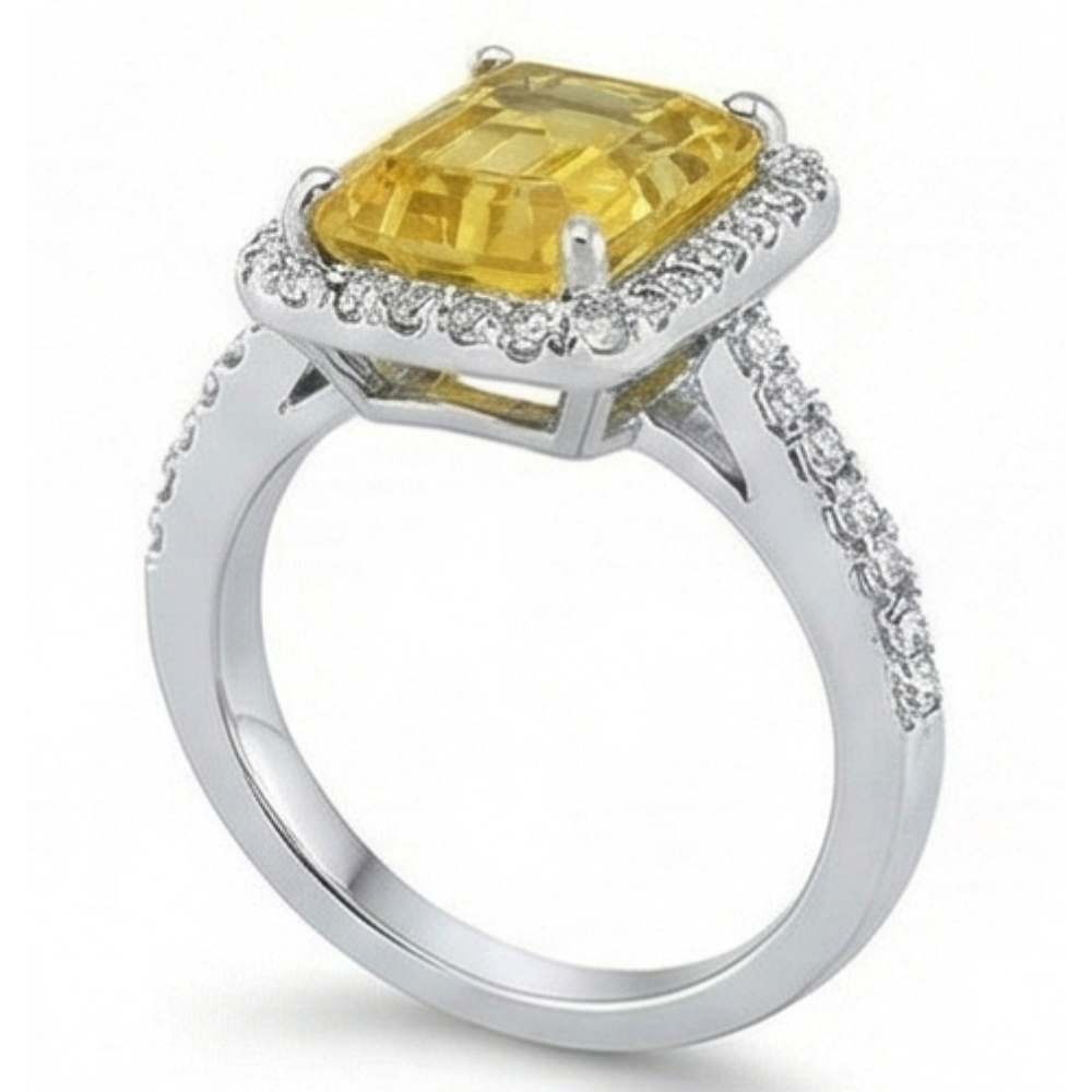22 Carats Yellow Madeira Citrine & Natural Earth Mined Diamond Wedding Ring Gold Jewelry