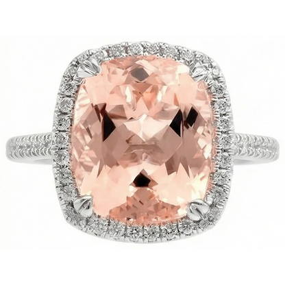 23.05 Ct Big Morganite With Natural Earth Mined Diamonds Wedding Ring Gold White 14K