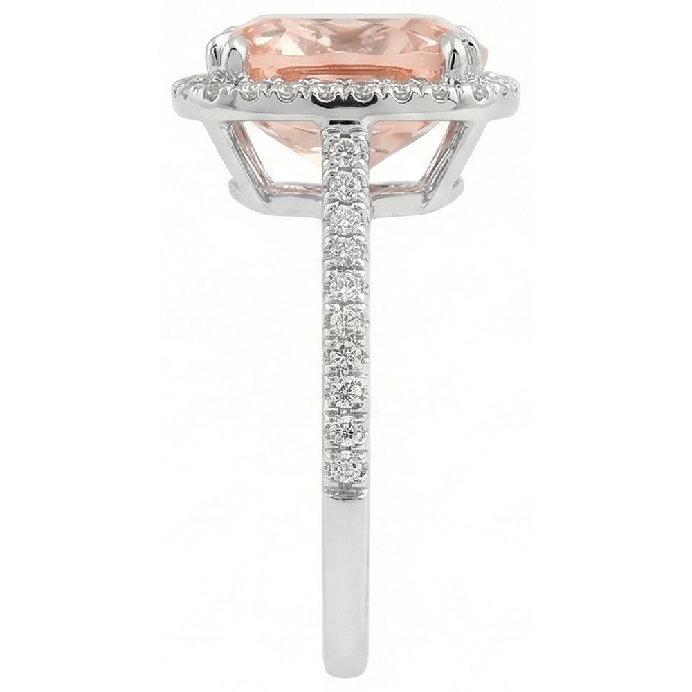 23.05 Ct Big Morganite With Natural Earth Mined Diamonds Wedding Ring Gold White 14K
