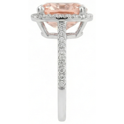23.05 Ct Big Morganite With Natural Earth Mined Diamonds Wedding Ring Gold White 14K
