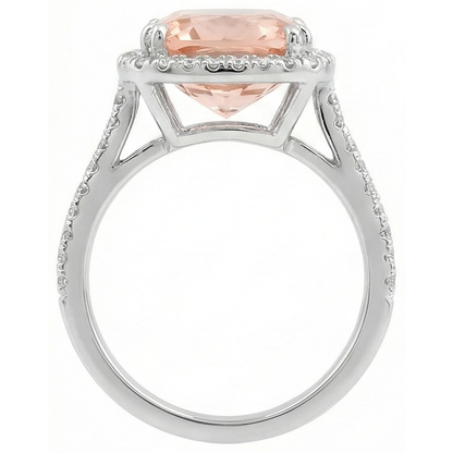 23.05 Ct Big Morganite With Natural Earth Mined Diamonds Wedding Ring Gold White 14K