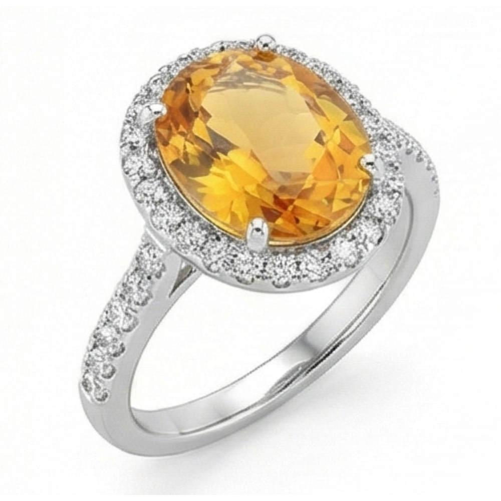 23 Ct Oval Cut Yellow Madeira Citrine & Natural Earth Mined Diamond Wedding Halo Ring Gold