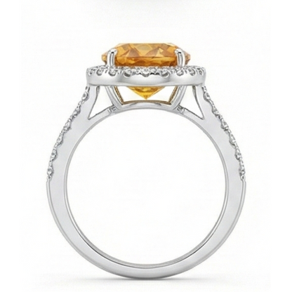 23 Ct Oval Cut Yellow Madeira Citrine & Natural Earth Mined Diamond Wedding Halo Ring Gold